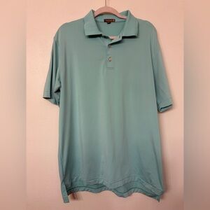 Peter Millar Men’s Blue Green Stripes Summer Comfort Golf Polo with Embroidery L